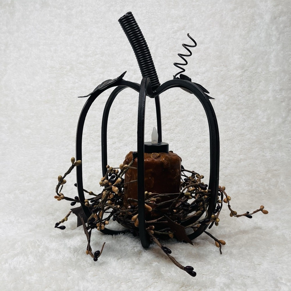 Pumpkin Wrought Iron Candle Holder Black Metal Fall Rustic Centerpiece Decor